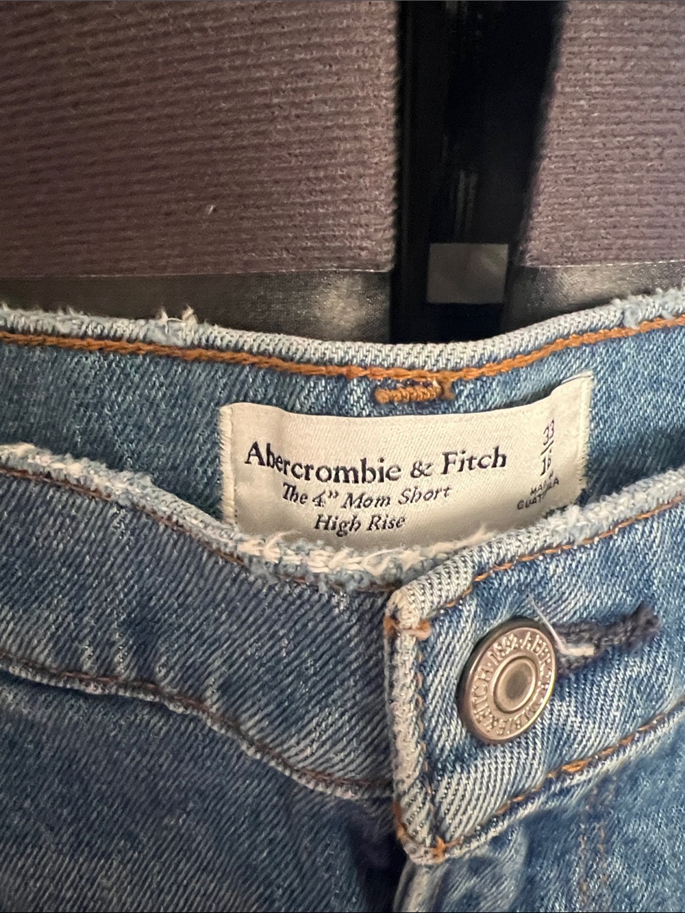 Abercrombie & Fitch Distressed Blue High-Rise Denim Shorts - Picture 2 of 5